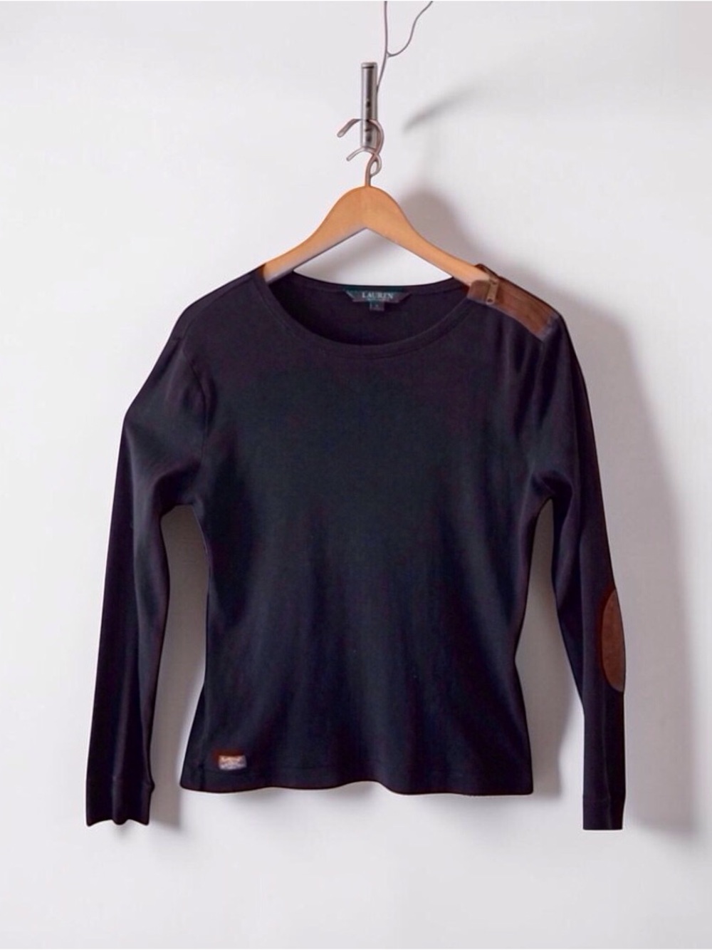 Lauren Ralph Lauren Equestrian Top | Black w/ Suede Accents – Size L - Picture 1 of 9